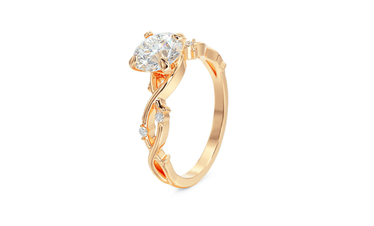 Anillo de Compromiso Gold Leaf con Diamante 1Ct Redondo