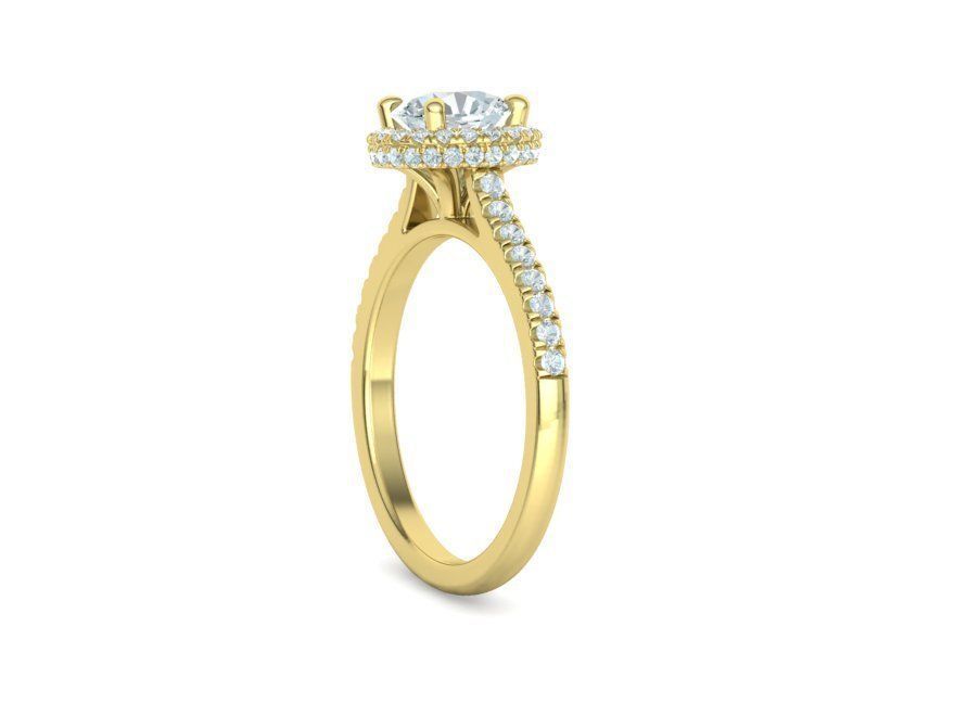 Hermoso Anillo de Compromiso Halo y Corona con Incrustaciones
