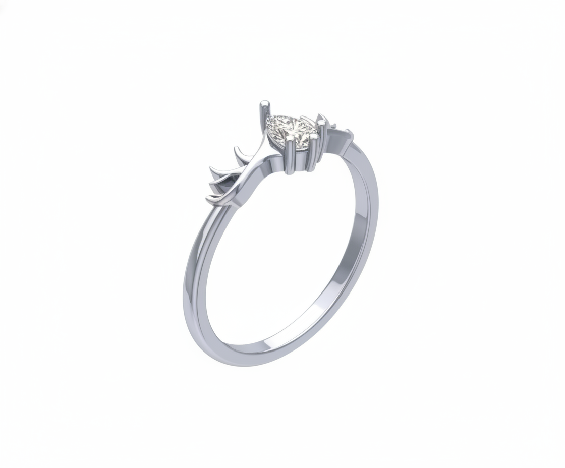 Anillo de Compromiso Solitario con Diamante Pera y Brazos Estilizados