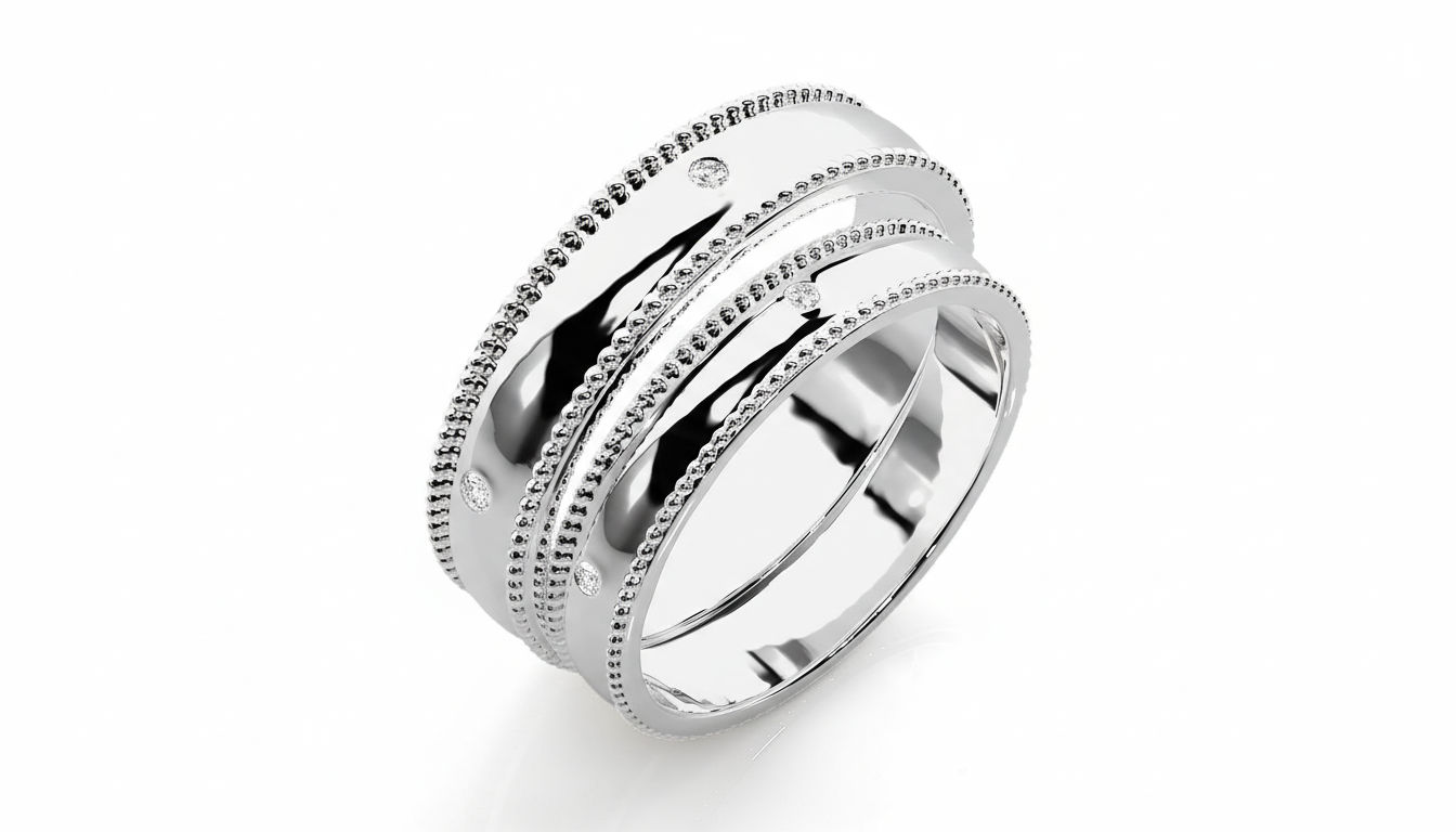 Dúo de Argollas Banda con Milgrain y Diamantes