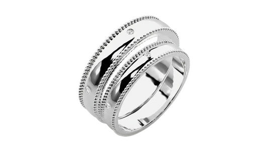 Dúo de Argollas Banda con Milgrain y Diamantes