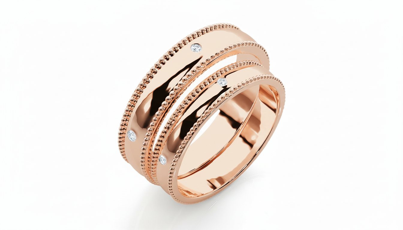 Dúo de Argollas Banda con Milgrain y Diamantes