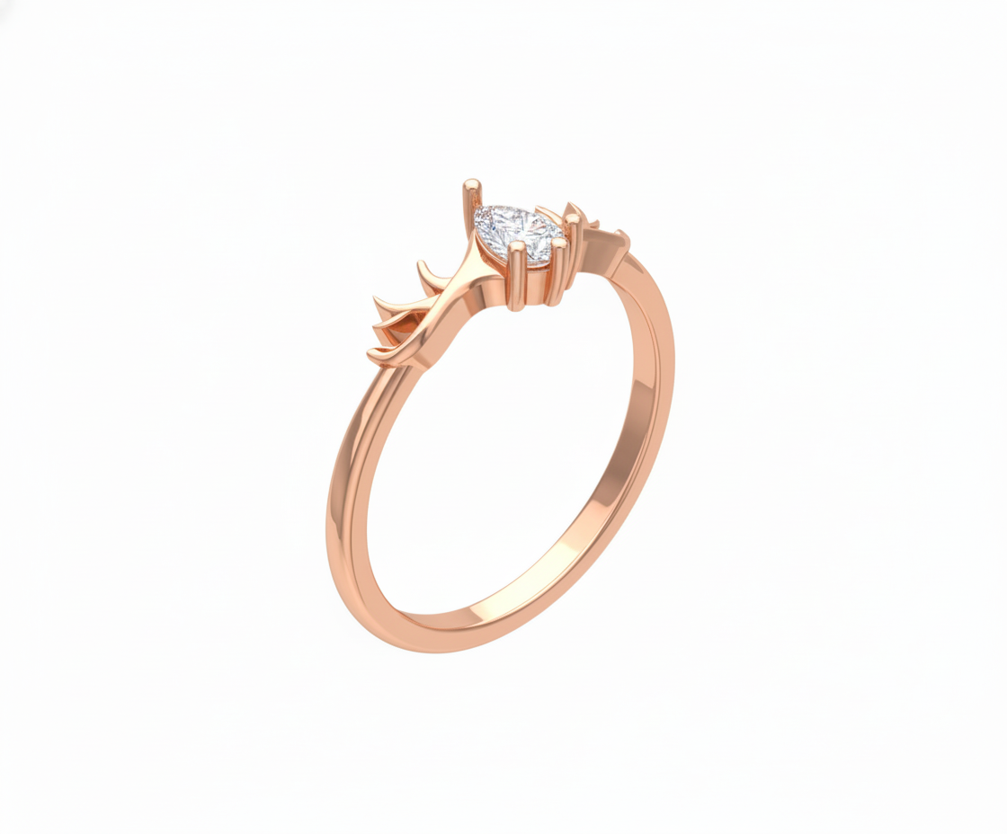 Anillo de Compromiso Solitario con Diamante Pera y Brazos Estilizados