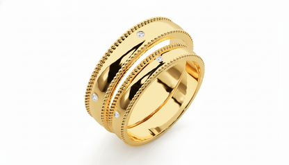 Dúo de Argollas Banda con Milgrain y Diamantes