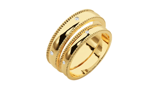 Dúo de Argollas Banda con Milgrain y Diamantes