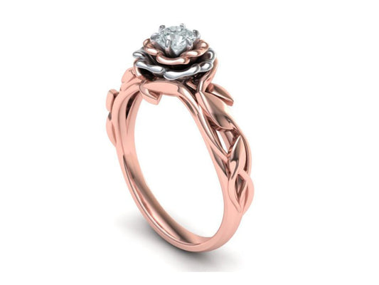 Anillo de Compromiso Leaves Rose de Oro 14k con Incrustaciones
