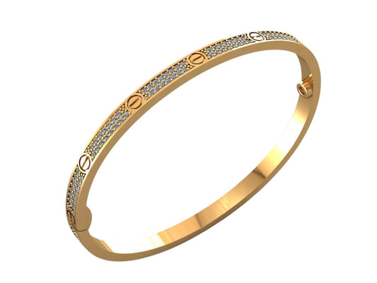 Refinado Brazalete Love Small de Oro Amarillo Acompañado de Incrustaciones