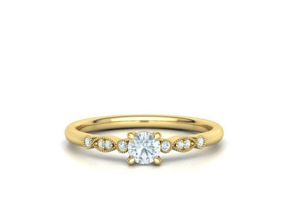 Anillo de Compromiso Milgrain de Oro 14k con Incrustaciones