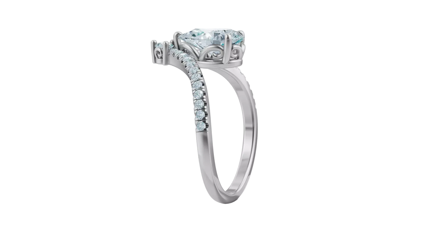 Anillo de Compromiso Chevron con Incrustacion Central de Corte de Pera