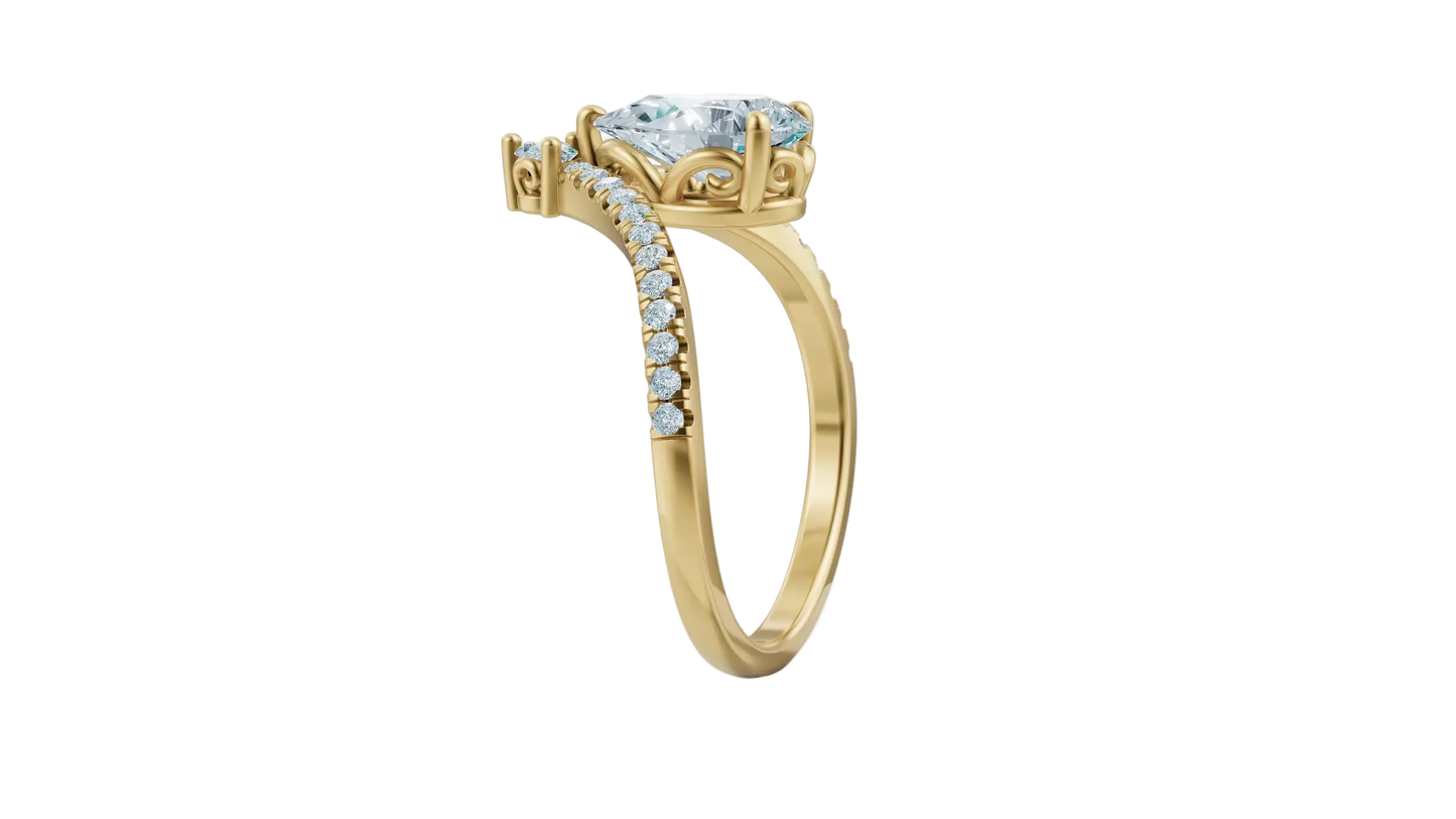 Anillo de Compromiso Chevron con Incrustacion Central de Corte de Pera