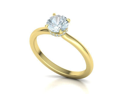 Anillo de Compromiso Solitaire "Halo Brillante" de Oro 14k
