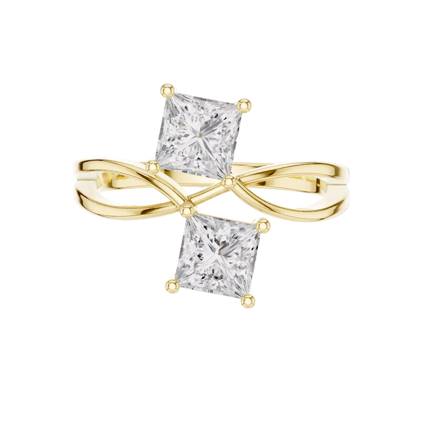 Anillo Solitario Estilo Toi et Moi con Incrustaciones Corte Princesa