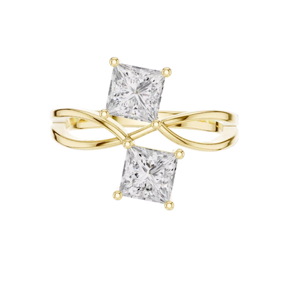 Anillo Solitario Estilo Toi et Moi con Incrustaciones Corte Princesa