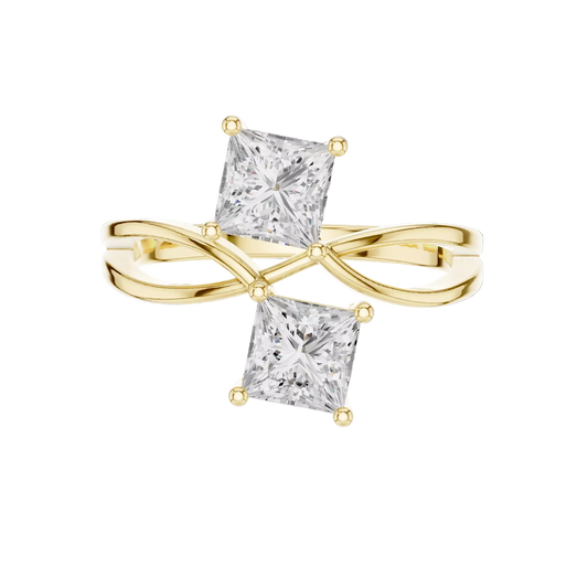 Anillo Solitario Estilo Toi et Moi con Incrustaciones Corte Princesa
