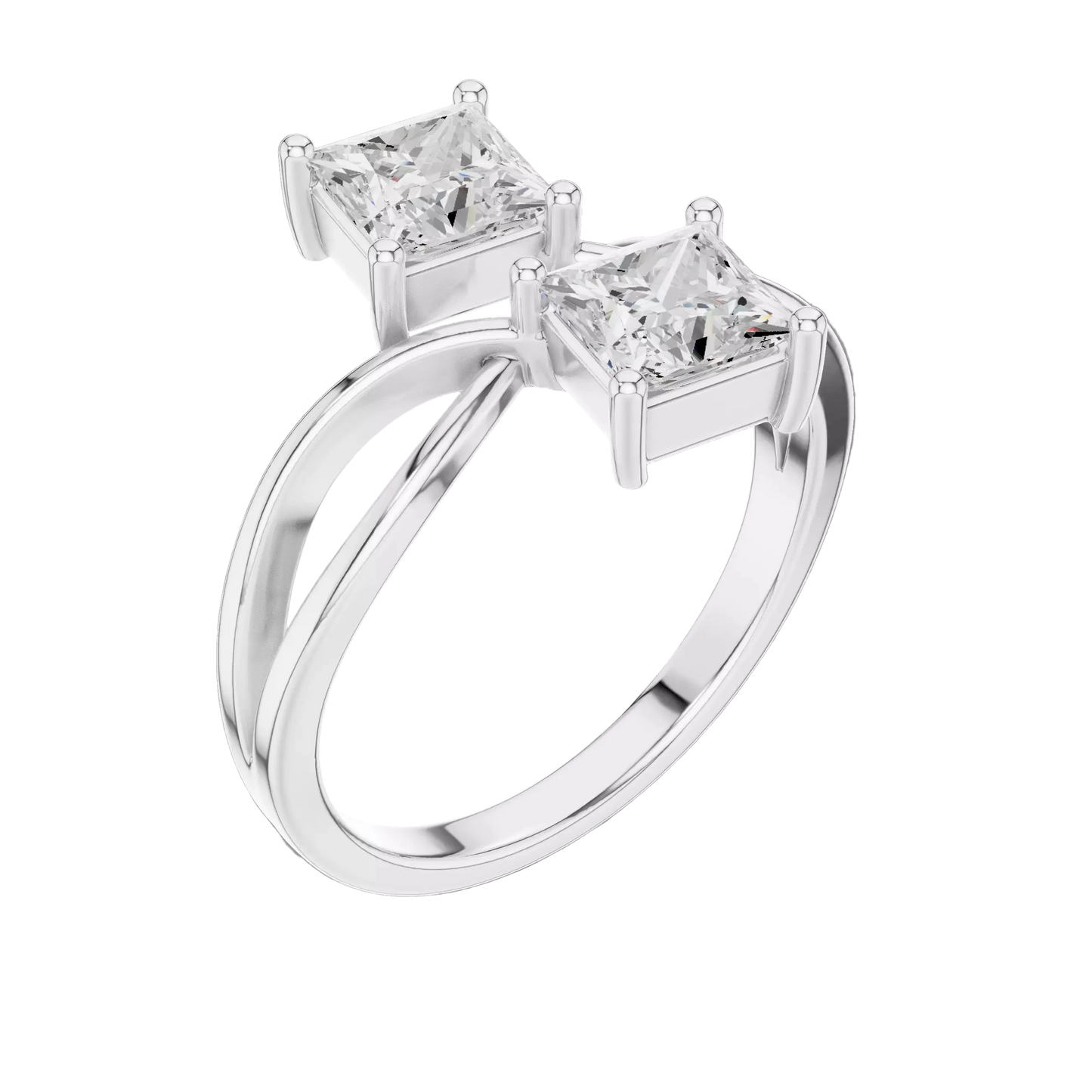 Anillo Solitario Estilo Toi et Moi con Incrustaciones Corte Princesa