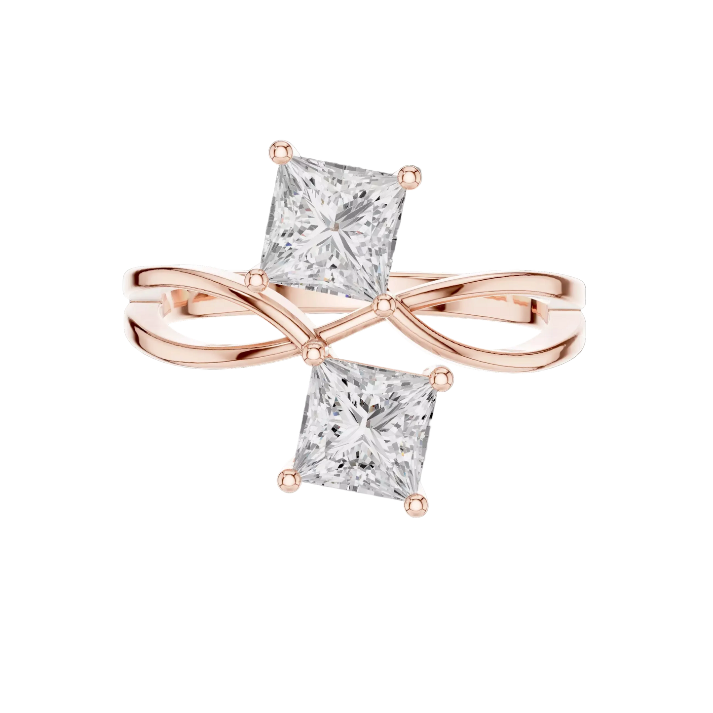 Anillo Solitario Estilo Toi et Moi con Incrustaciones Corte Princesa