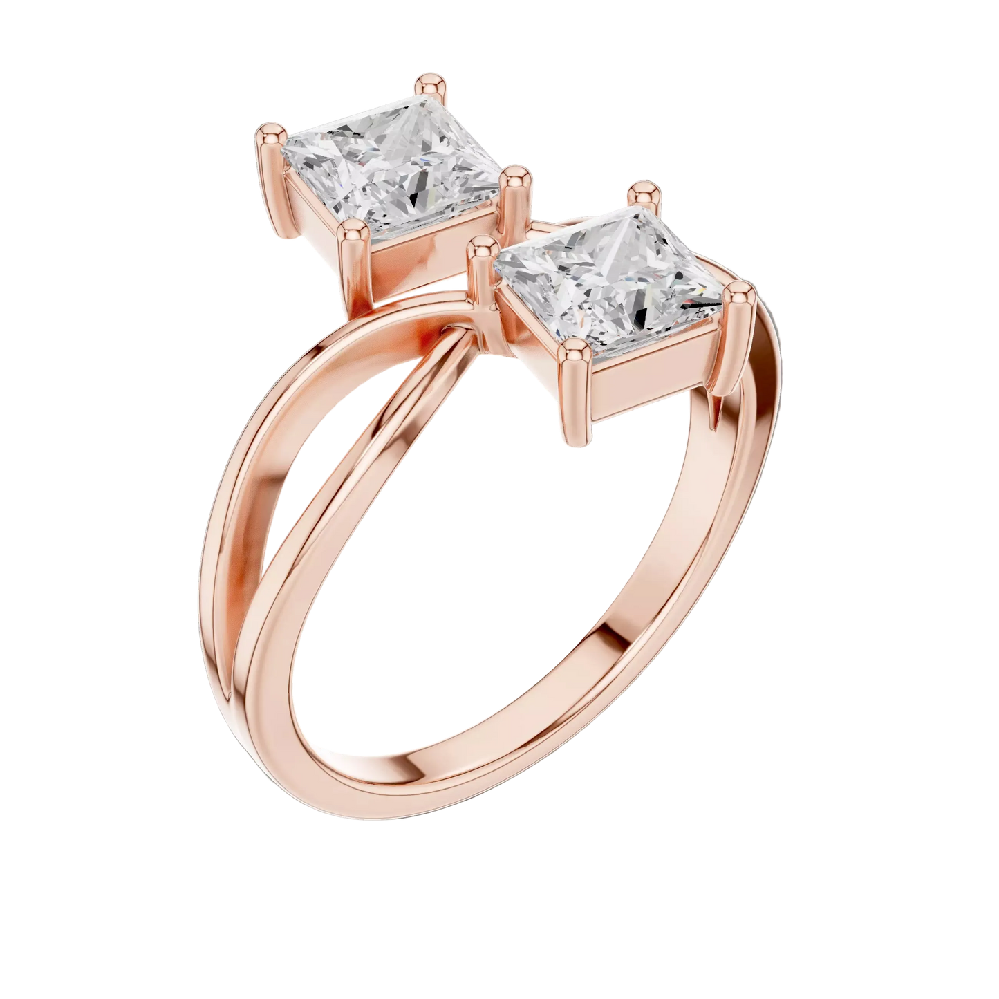 Anillo Solitario Estilo Toi et Moi con Incrustaciones Corte Princesa