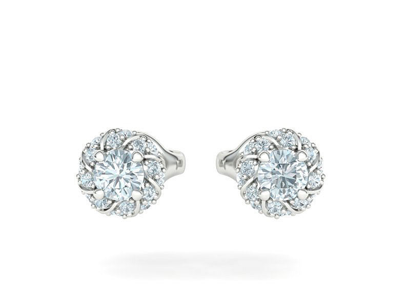 Aretes de Botón Redondos con Halo Retorcido de Oro 14k