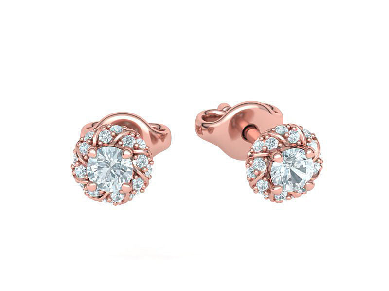 Aretes de Botón Redondos con Halo Retorcido de Oro 14k