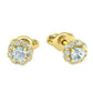 Aretes de Botón Redondos con Halo Retorcido de Oro 14k