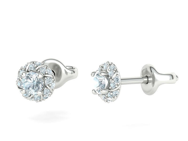 Aretes de Botón Redondos con Halo Retorcido de Oro 14k