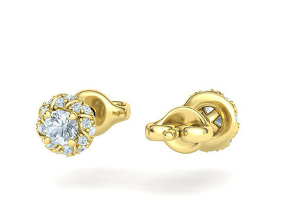 Aretes de Botón Redondos con Halo Retorcido de Oro 14k