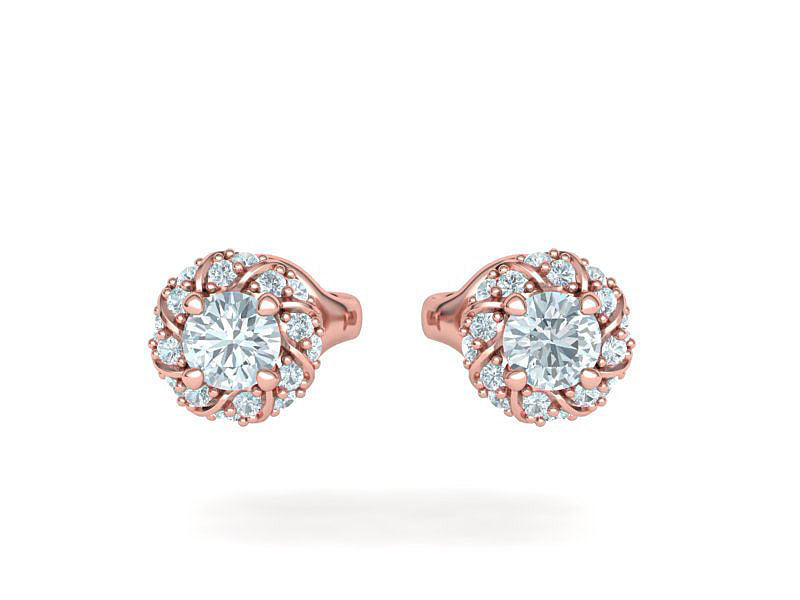 Aretes de Botón Redondos con Halo Retorcido de Oro 14k