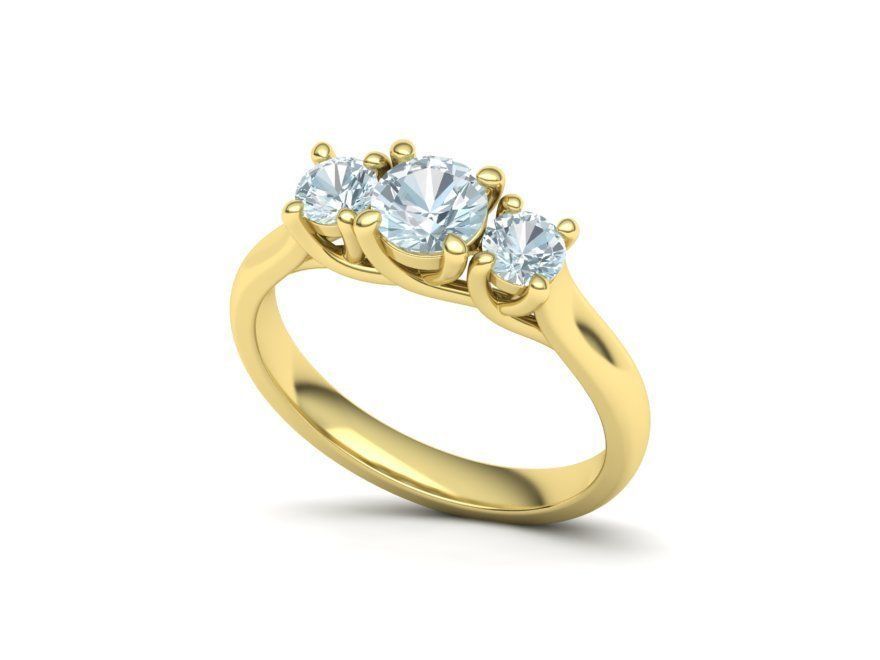 Anillo de Compromiso Trellis Tres Piedras con Aro Comfort Fit de Oro 14k