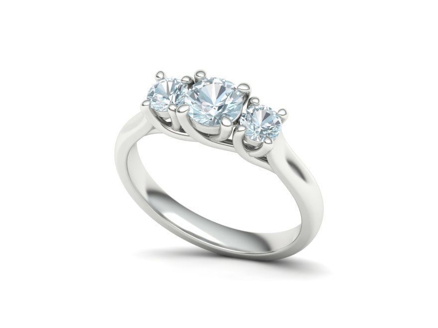 Anillo de Compromiso Trellis Tres Piedras con Aro Comfort Fit de Oro 14k