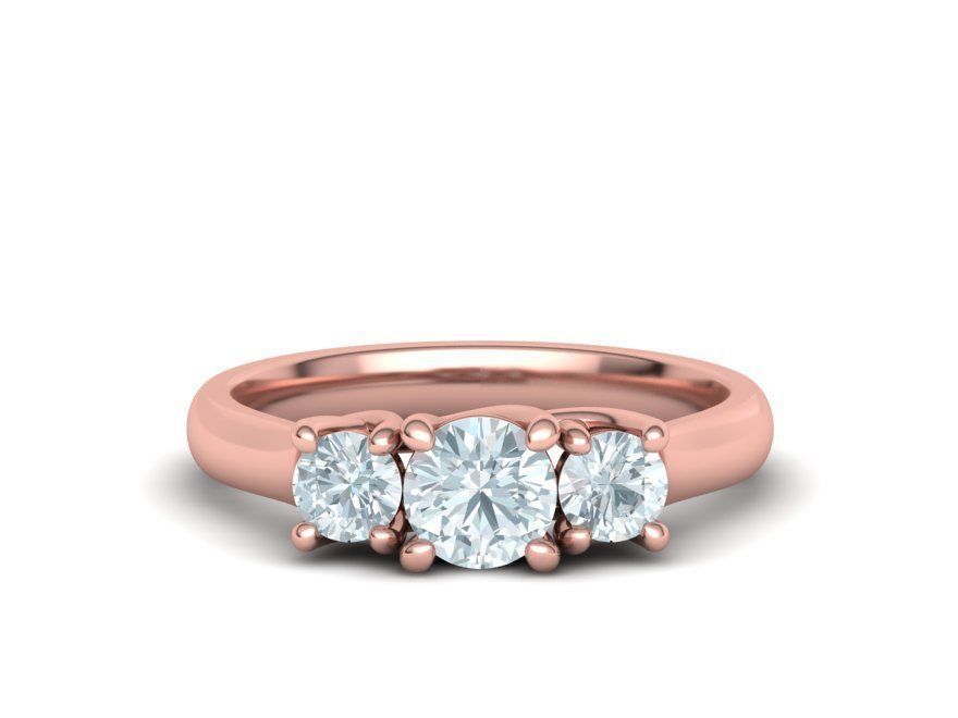 Anillo de Compromiso Trellis Tres Piedras con Aro Comfort Fit de Oro 14k