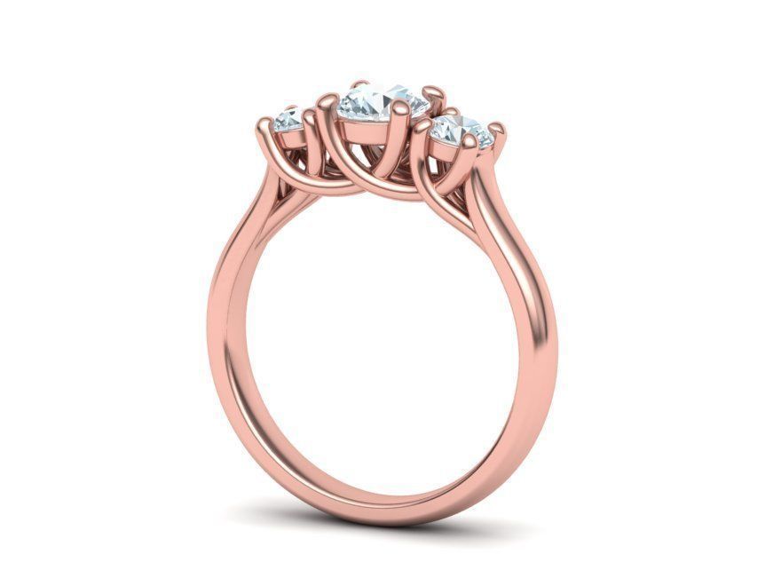 Anillo de Compromiso Trellis Tres Piedras con Aro Comfort Fit de Oro 14k