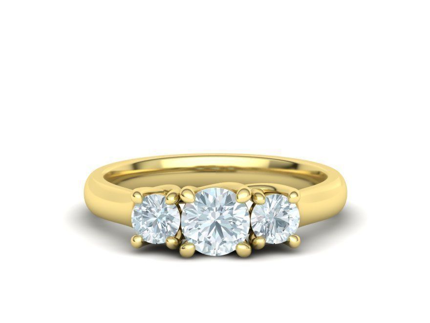 Anillo de Compromiso Trellis Tres Piedras con Aro Comfort Fit de Oro 14k
