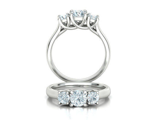 Anillo de Compromiso Trellis Tres Piedras con Aro Comfort Fit de Oro 14k