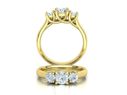 Anillo de Compromiso Trellis Tres Piedras con Aro Comfort Fit de Oro 14k