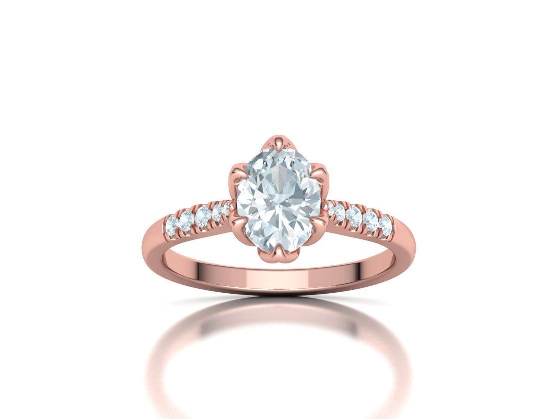 Anillo de Compromiso de Oro Pave con Diamantes a los costados y  Central Oval