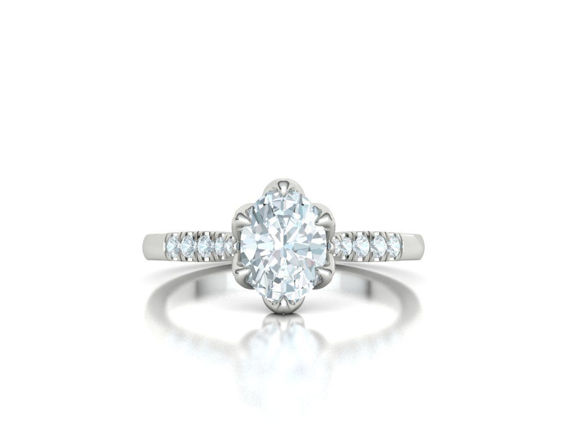 Anillo de Compromiso de Oro Pave con Diamantes a los costados y  Central Oval
