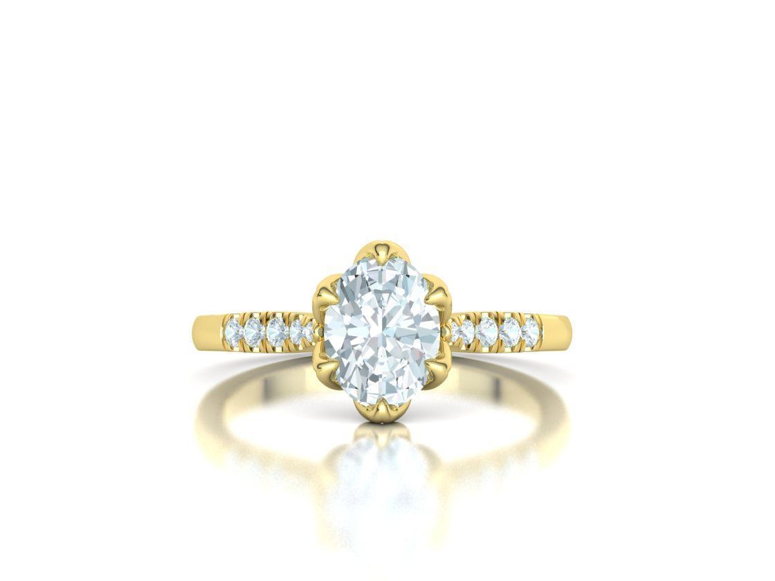 Anillo de Compromiso de Oro Pave con Diamantes a los costados y  Central Oval