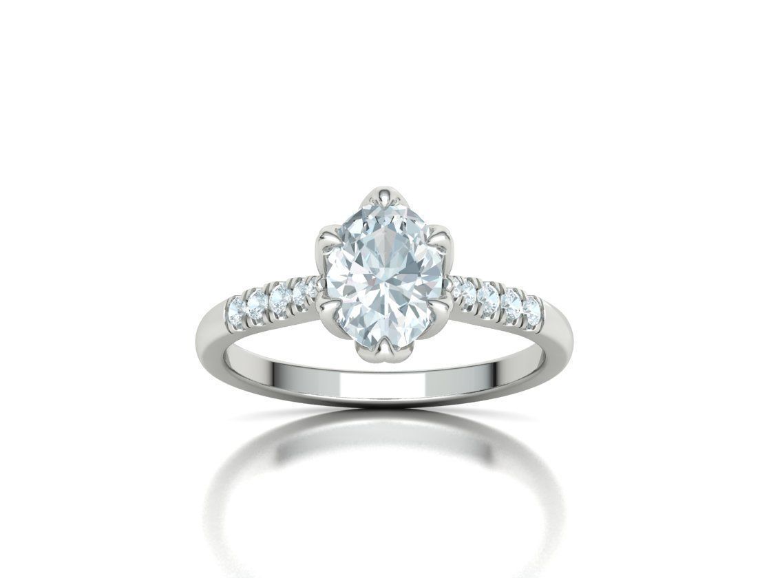 Anillo de Compromiso de Oro Pave con Diamantes a los costados y  Central Oval
