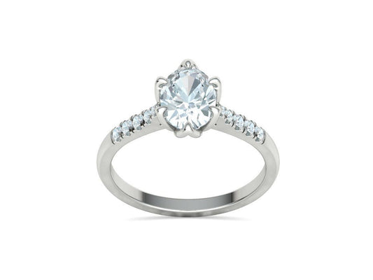 Anillo de Compromiso de Oro Pave con Diamantes a los costados y  Central Oval