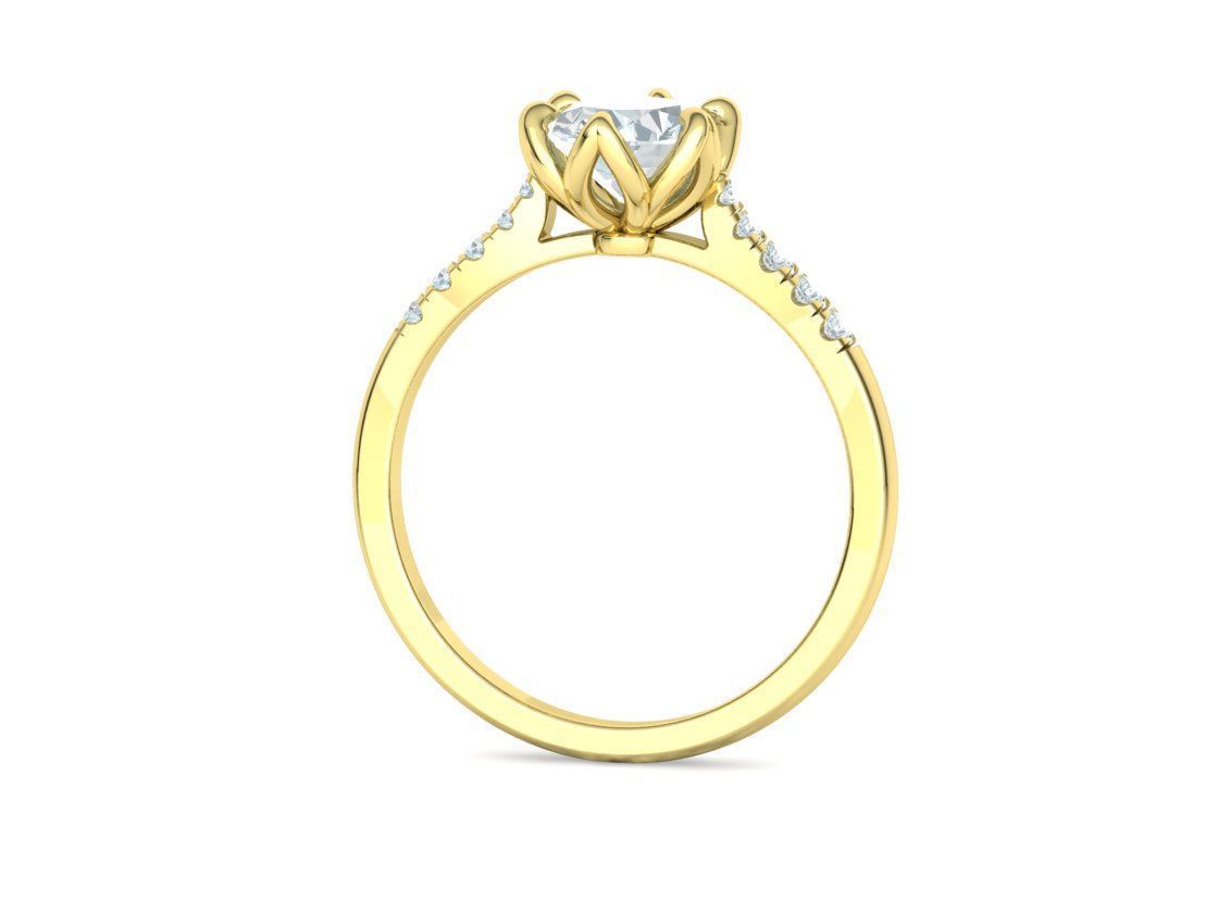 Anillo de Compromiso de Oro Pave con Diamantes a los costados y  Central Oval