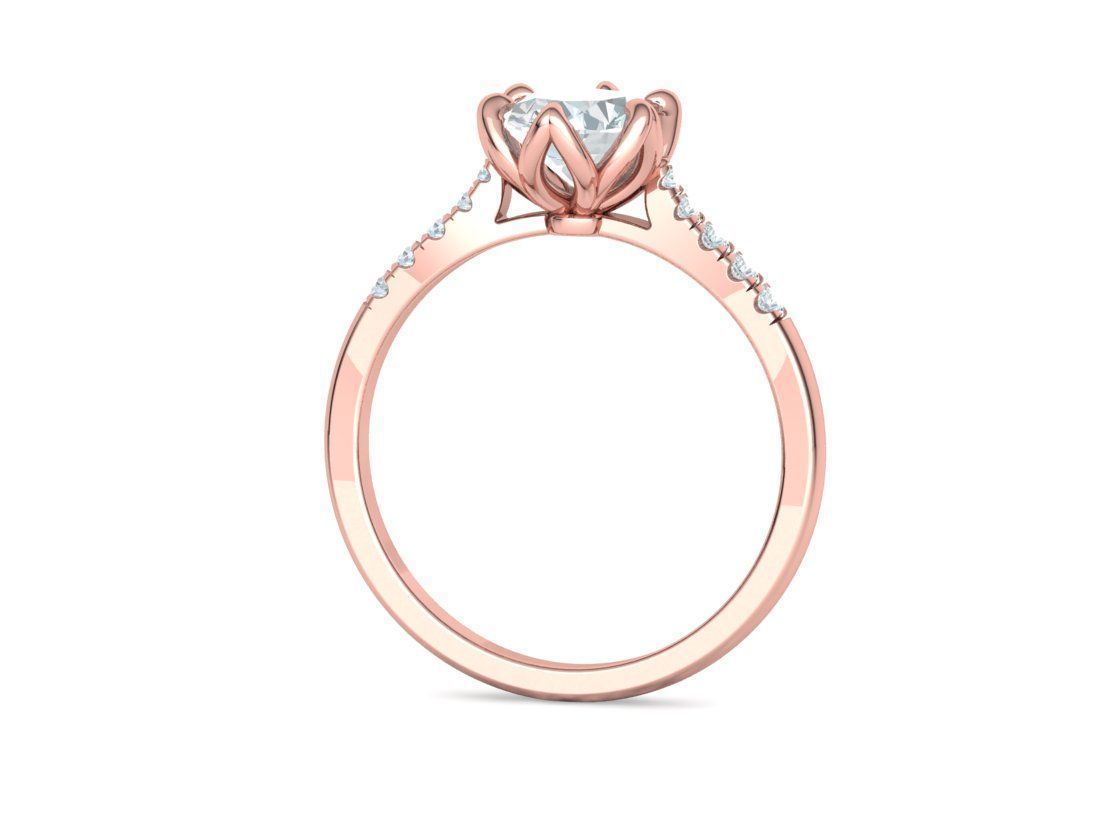 Anillo de Compromiso de Oro Pave con Diamantes a los costados y  Central Oval
