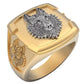 Anillo de Oro Amarillo con Cabeza de Lobo de Oro Blanco