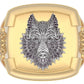 Anillo de Oro Amarillo con Cabeza de Lobo de Oro Blanco