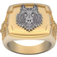 Anillo de Oro Amarillo con Cabeza de Lobo de Oro Blanco