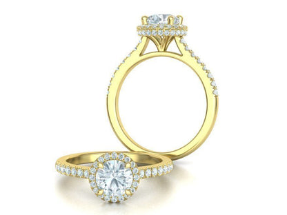 Hermoso Anillo de Compromiso Halo y Corona con Incrustaciones